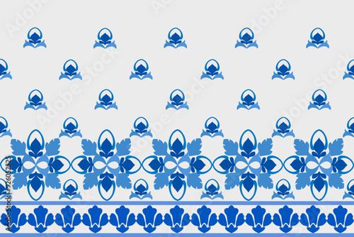Geometric seamless texture pattern. Dark blue and light blue floral damask pattern illustration, vector, wallpaper border.