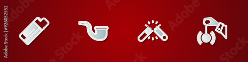 Set Lighter, No pipe smoking, Broken cigarette and Hypnosis icon. Vector