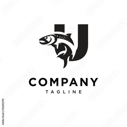 Letter U Salmon Fish Logo Icon vector