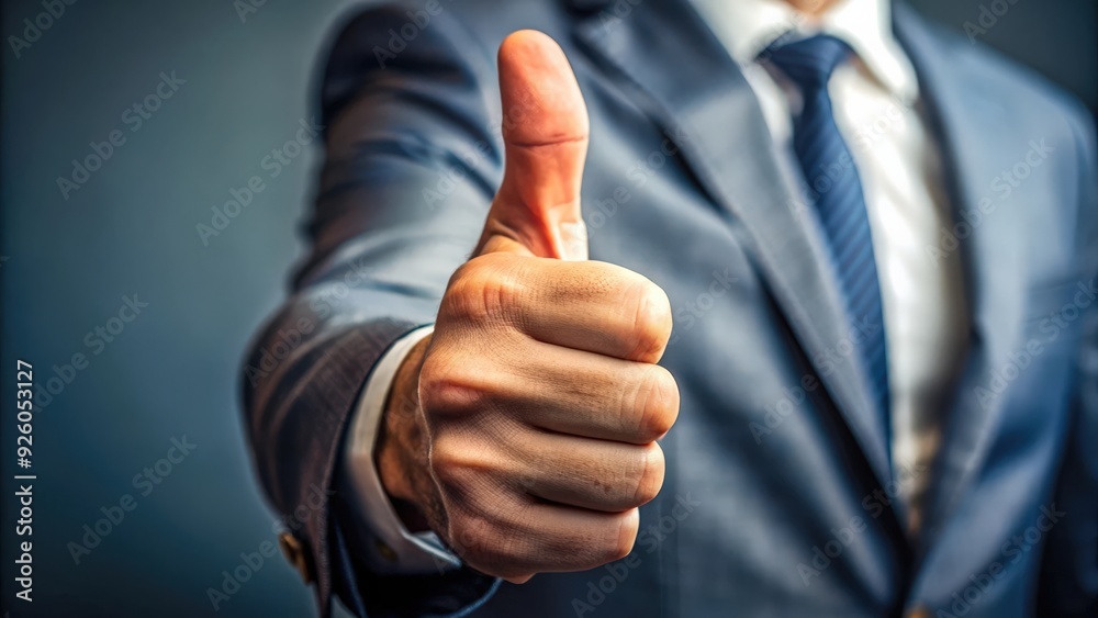 Close up of person's hand making a thumbs up gesture, approval, agreement, positive attitude, encouragement Close up of person's hand making a thumbs up gesture, approval, agreement, positive attitude, encouragement