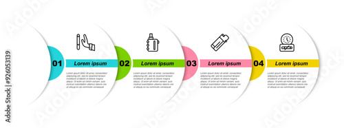 Set line Giving up cigarette, Electronic, Lighter and No smoking time. Business infographic template. Vector