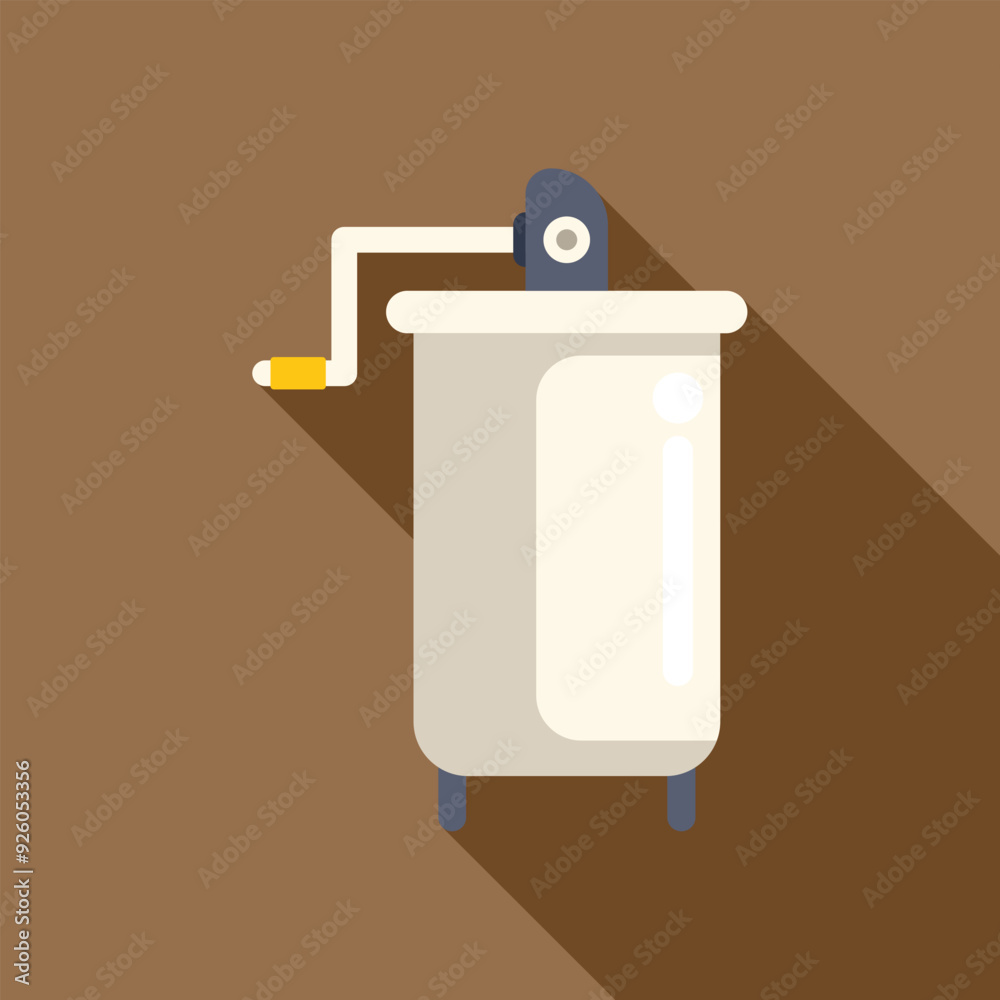 Manual butter churn machine for making butter from milk cream, flat vector illustration with long shadow Manual butter churn machine for making butter from milk cream, flat vector illustration with long shadow