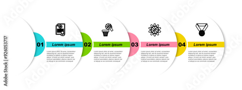Set line Certificate basketball award, Basketball and, Planning strategy concept and medal. Business infographic template. Vector