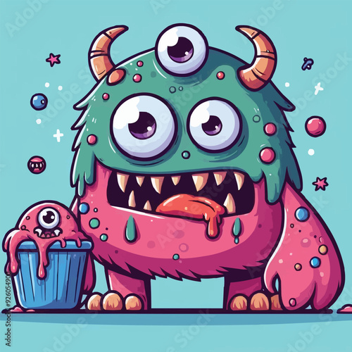 funny cute colorful monsters standing side by side, vector set illustration