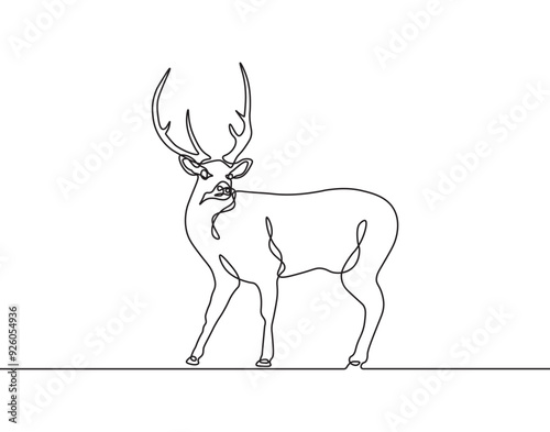 One line continuous deer animal vector illustration. Single continuous line drawing of elegance deer. One continuous drawing of a deer