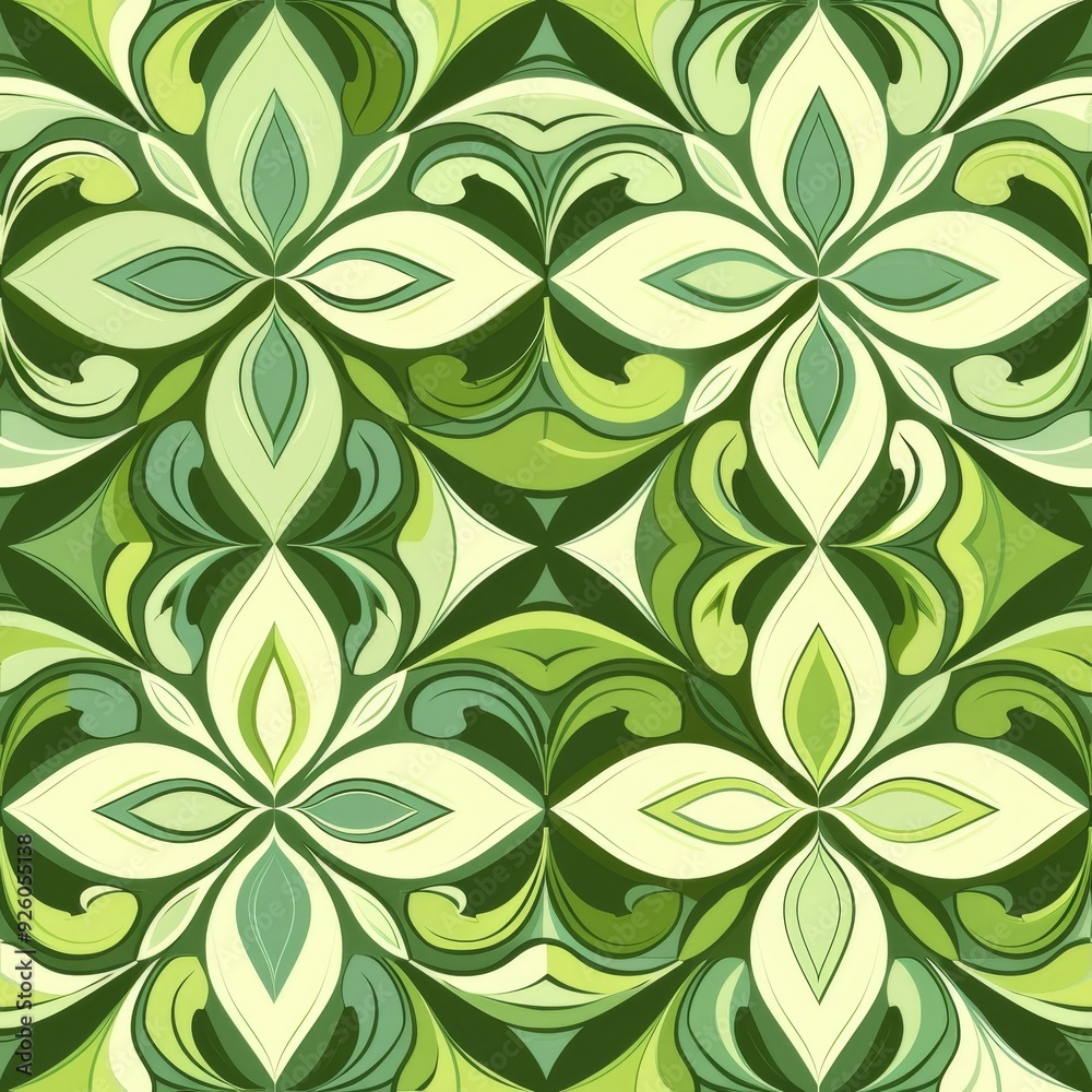 Intricate floral pattern with shades of green, perfect for textiles, wallpapers, and nature-themed designs.