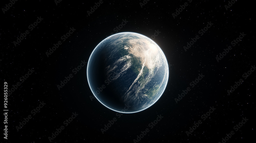 Obraz premium perfectly circular planet from space where you can see different landscapes on the surface.