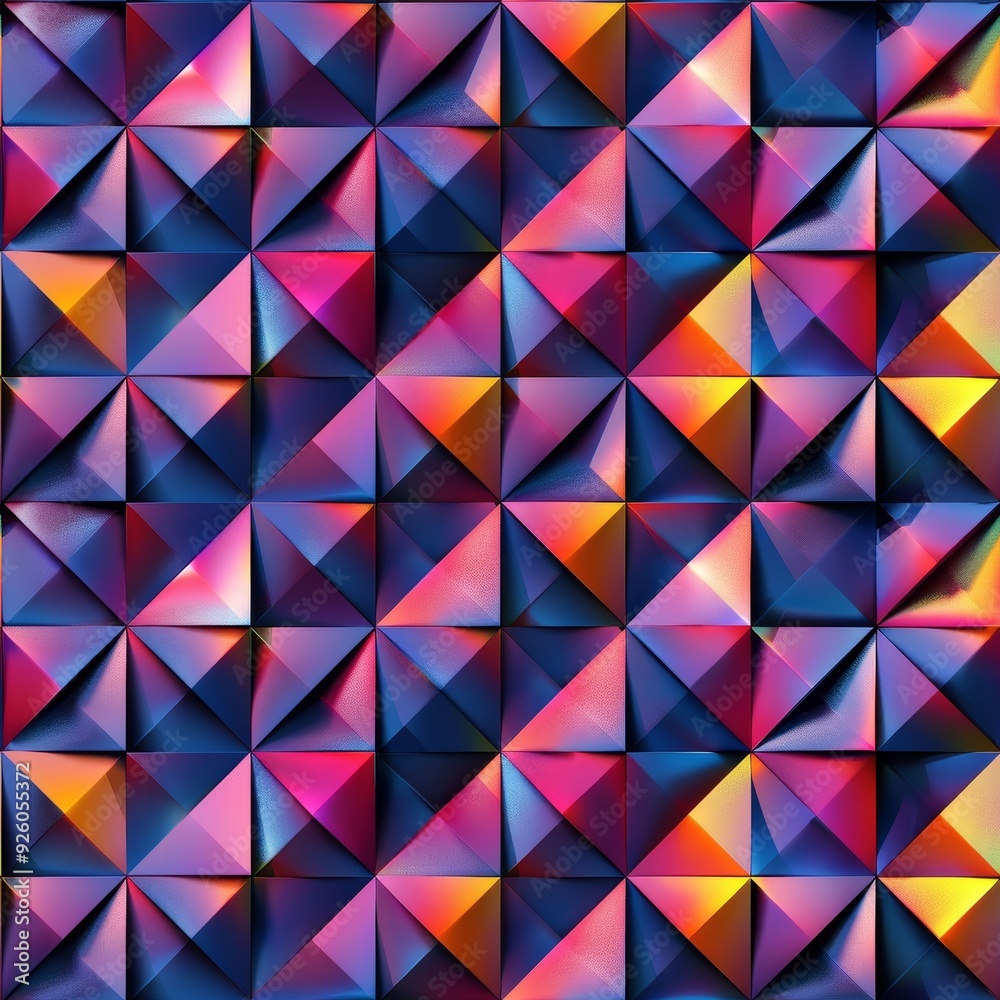 Vibrant geometric pattern featuring colorful pyramid shapes, perfect for modern design projects and abstract backgrounds. Vibrant geometric pattern featuring colorful pyramid shapes, perfect for modern design projects and abstract backgrounds.