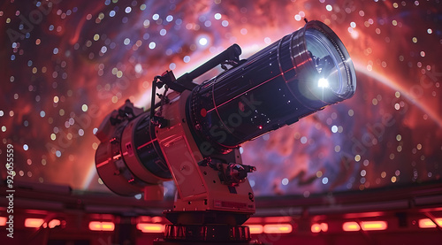 Telescope in Planetarium with Starry Background Illustration