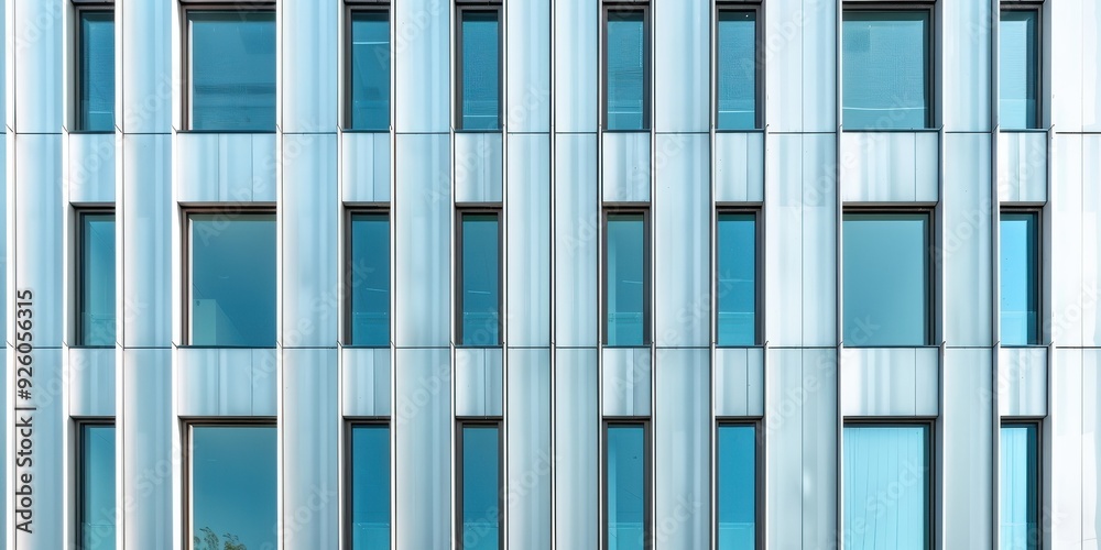 Obraz premium Close-up of a modern architectural facade with reflective glass windows in an urban setting
