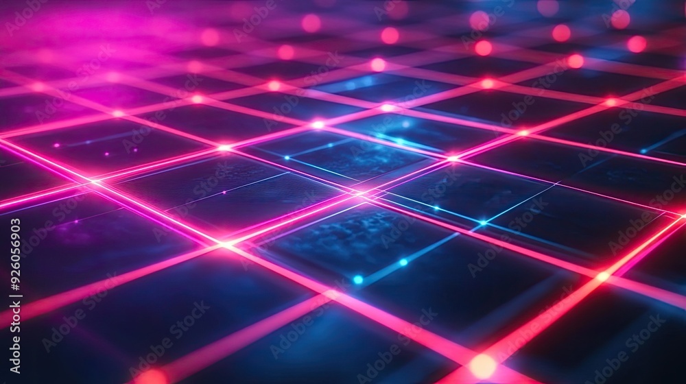 A futuristic digital grid pattern with glowing neon lines on a dark background, ideal for tech themes A futuristic digital grid pattern with glowing neon lines on a dark background, ideal for tech themes