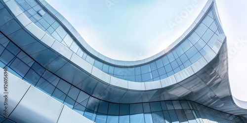 Close-up of a modern building facade showcasing abstract architectural design under a clear sky