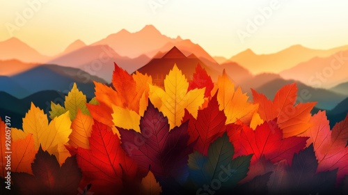 Layered leaf piles in close-up, showcasing the depth of autumn colors, Double exposure silhouette with a mountain cabin photo