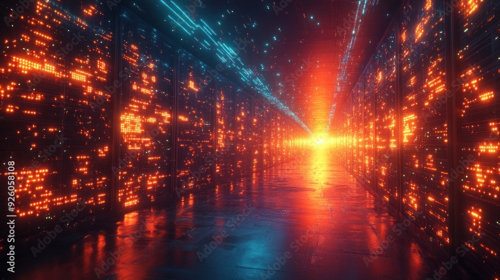 Digital World - Neon Lights in a Server Room