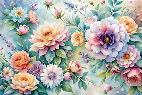 bouquet of flowers, magnolia, hydrangea, carnation, succulent, pink rose with green leaf, beautiful flower on a white background, watercolor illustration, botanical painting
