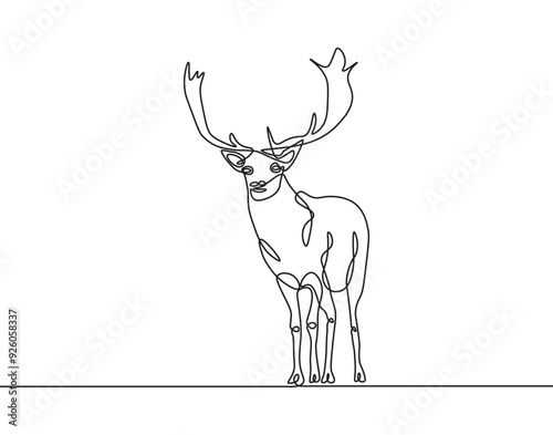 Deer continuous line drawing. Deer one line draw graphic vector. Vector illustration