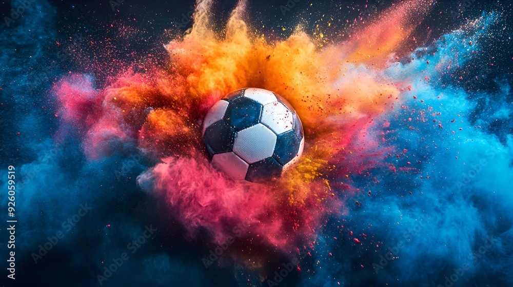 Fototapeta premium Flaming soccer ball vector illustration, fiery sports equipment on black background