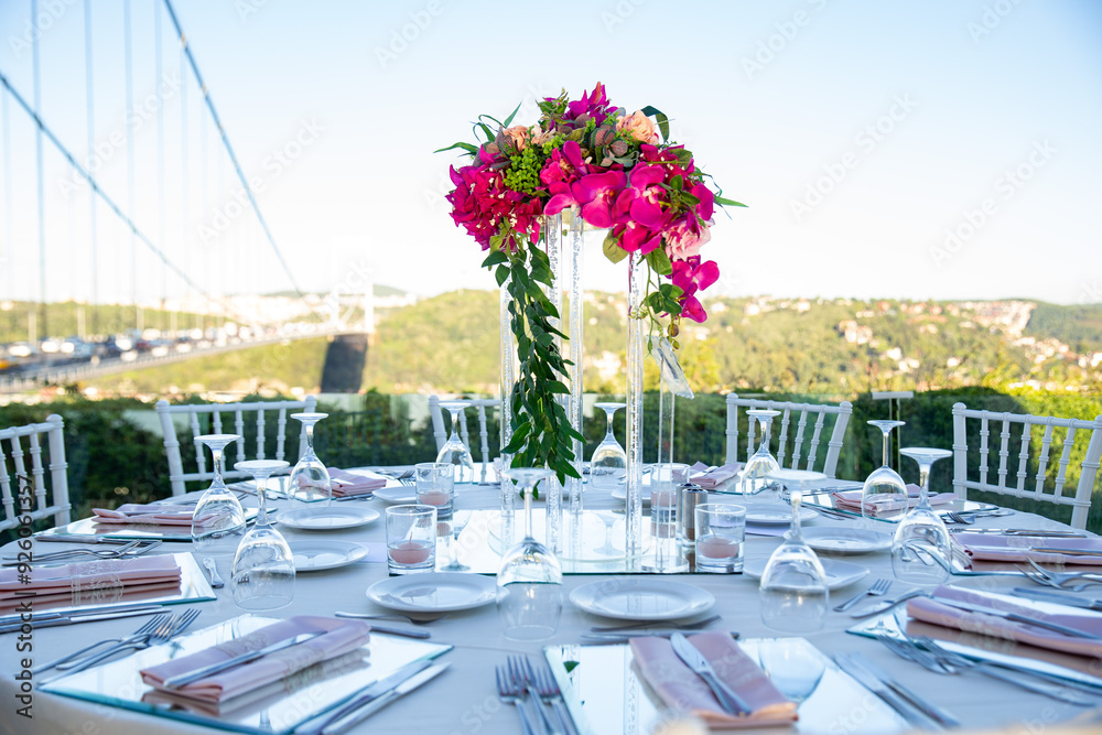 Luxury Wedding Venue: Beautifully Decorated Table with Candles and Flowers