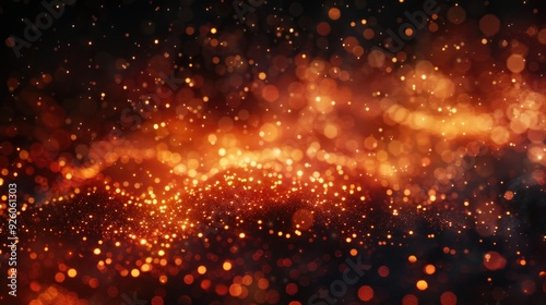 Fiery. Abstract Glowing Particles in Starry Night Sky Background