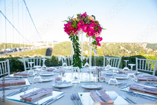 Luxury Wedding Venue: Beautifully Decorated Table with Candles and Flowers