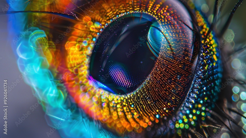Naklejka premium Macro shot of insect compound eye with vivid colors