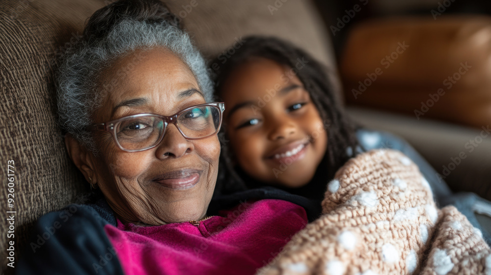 A woman and a little girl laying on the couch together, AI A woman and a little girl laying on the couch together, AI