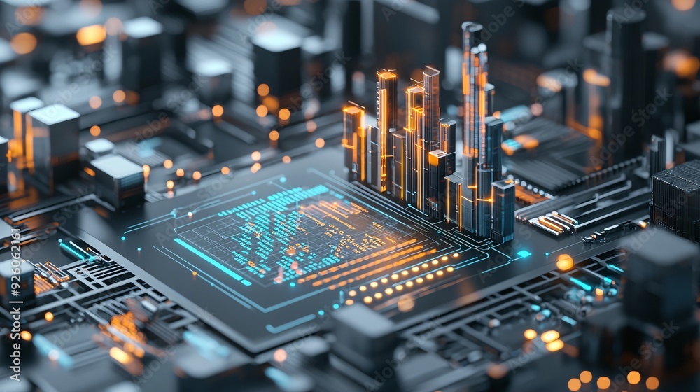 Performance metrics analysis, detailed charts and glowing key points, 3D illustration Performance metrics analysis, detailed charts and glowing key points, 3D illustration