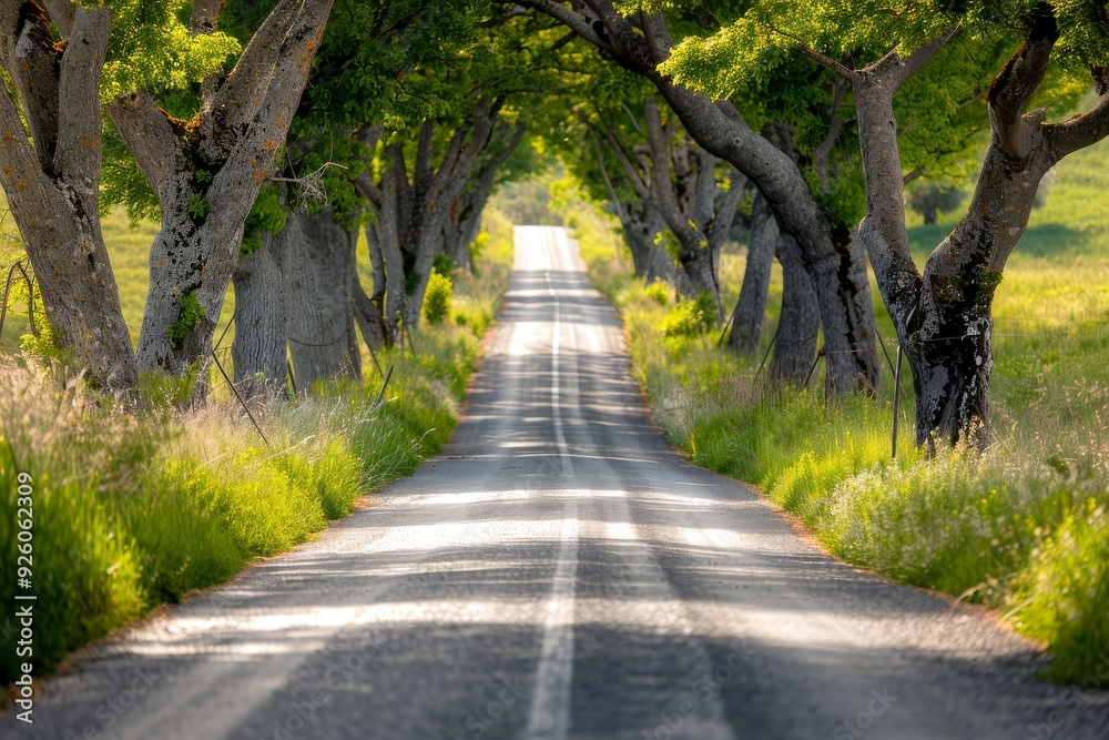 Endless road of travel on rural highways There are natural trees on both sides of the road. Endless road of travel on rural highways There are natural trees on both sides of the road.