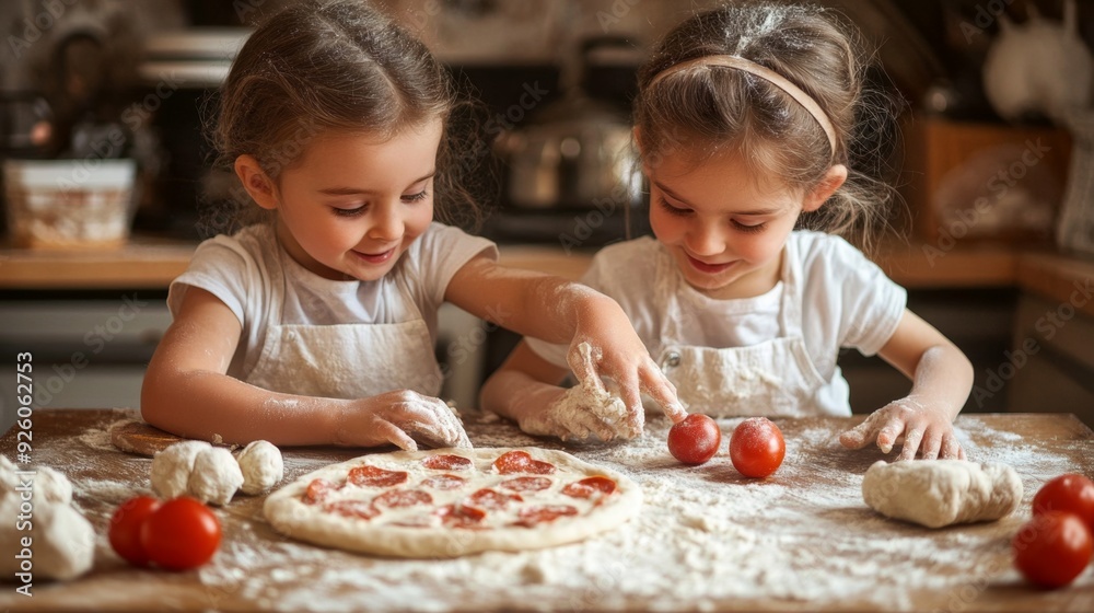 Two Young Girls Making Pizza Two Young Girls Making Pizza