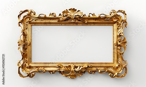 Classic golden painting canvas frame isolated on white background