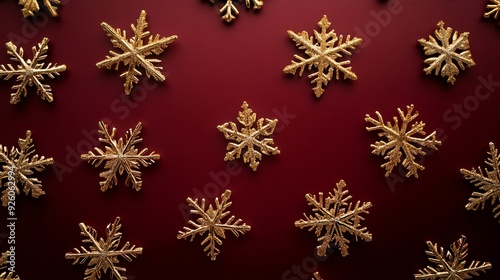 Christmas red background with gold snowflakes