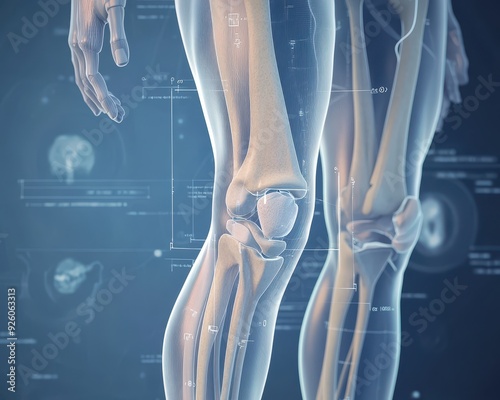 Illustration of knee anatomy with pain areas and brace application, medical visualization style, knee pain treatment support