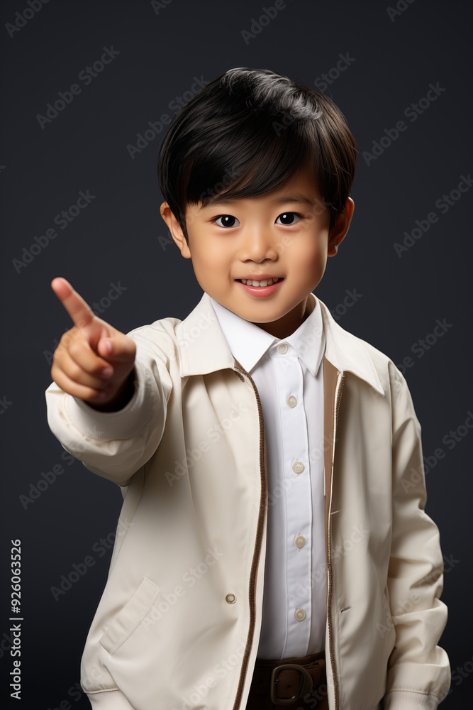 young Asian kid wearing a cream outfit, isolated on a white isolated background young Asian kid wearing a cream outfit, isolated on a white isolated background