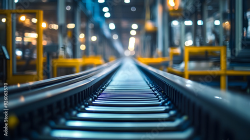 Wallpaper Mural Close-up view of empty mass production assembly line in an industrial plant. Industry, production, manufacture, factory background. Torontodigital.ca