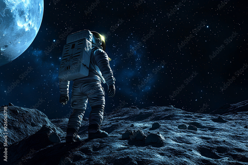 Fototapeta premium Astronaut on the moon space exploration elements, astronaut in outer space