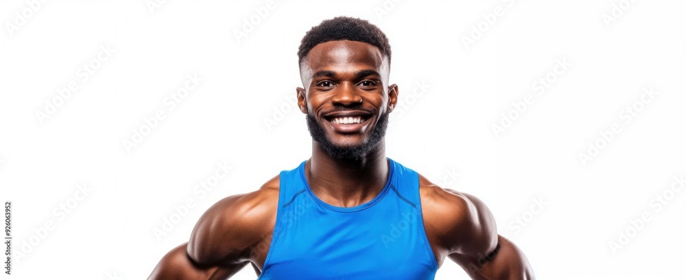 Smiling Fit Men in Athletic Shirts Posing on White Background