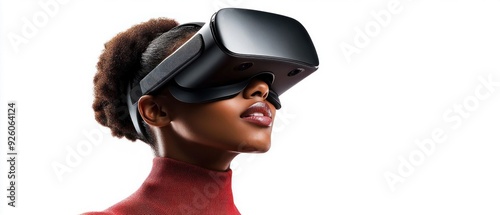 Woman Immersed in Virtual Reality Experience with VR Headset