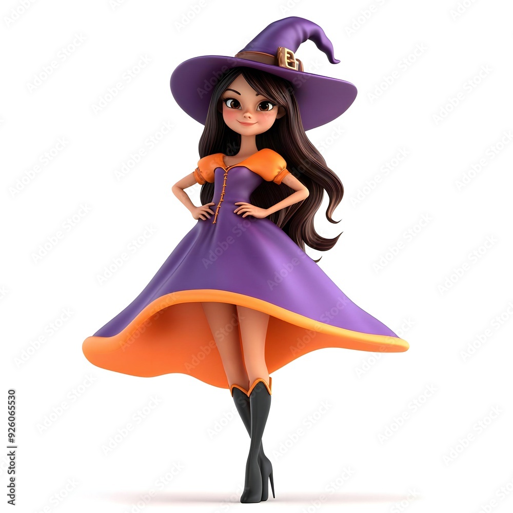 3D cute witch, witchcraft, witch with hat, Happy Halloween, witch queen 3D cute witch, witchcraft, witch with hat, Happy Halloween, witch queen