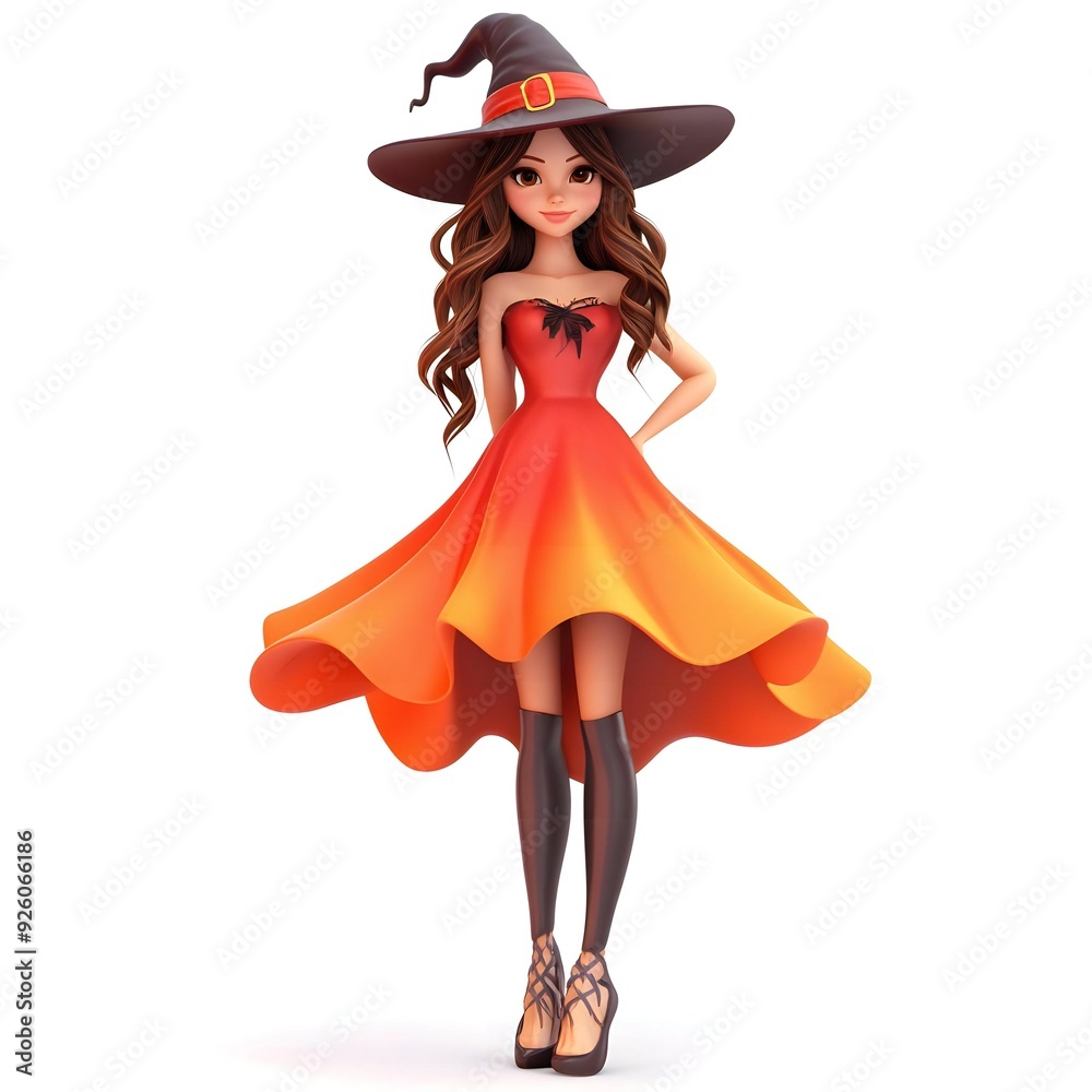 3D cute witch, witchcraft, witch with hat, Happy Halloween, witch queen 3D cute witch, witchcraft, witch with hat, Happy Halloween, witch queen