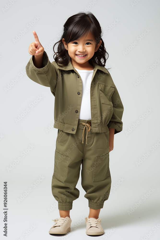 young Asian kid wearing a green outfit, isolated on a white isolated background young Asian kid wearing a green outfit, isolated on a white isolated background