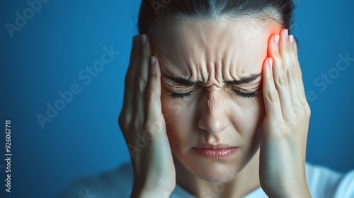 Detailed view of a migraine sufferer, holding their head in acute pain, neurological condition