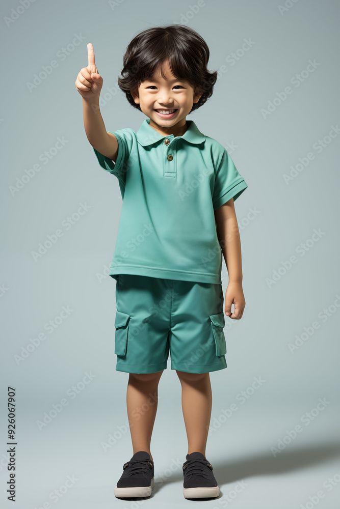 young Asian kid wearing a green outfit, isolated on a white isolated background young Asian kid wearing a green outfit, isolated on a white isolated background