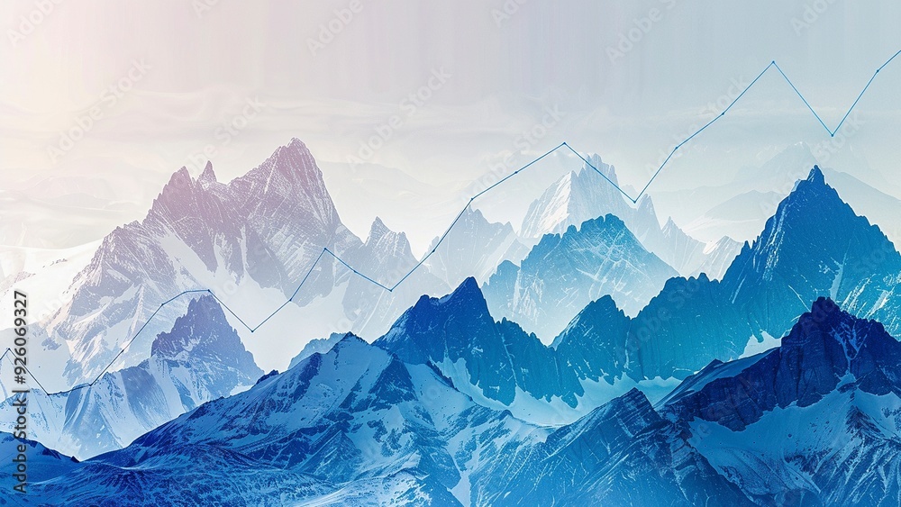 Fototapeta premium Blue Mountain Range with Data Line Symbolizing Growth and Continuous Development