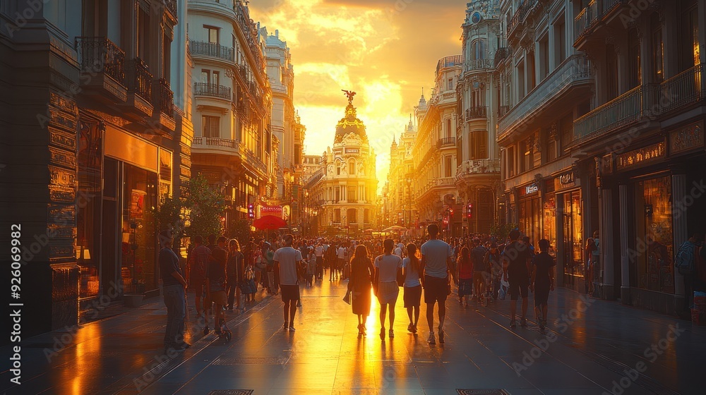 Sunset in Madrid's Gran Via