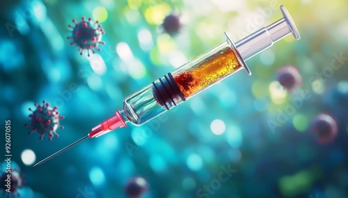 Injection Syringe with Vaccine in Medical Environment Conceptualizing Immunization and Healthcare