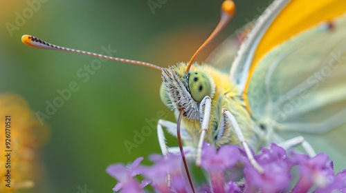 Macro image of butterfly proboscis in action, feeding on nectar