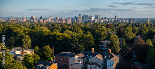 Panoramic aerial view of Manchester skyline from the suburban areas at Crumpsall  photo