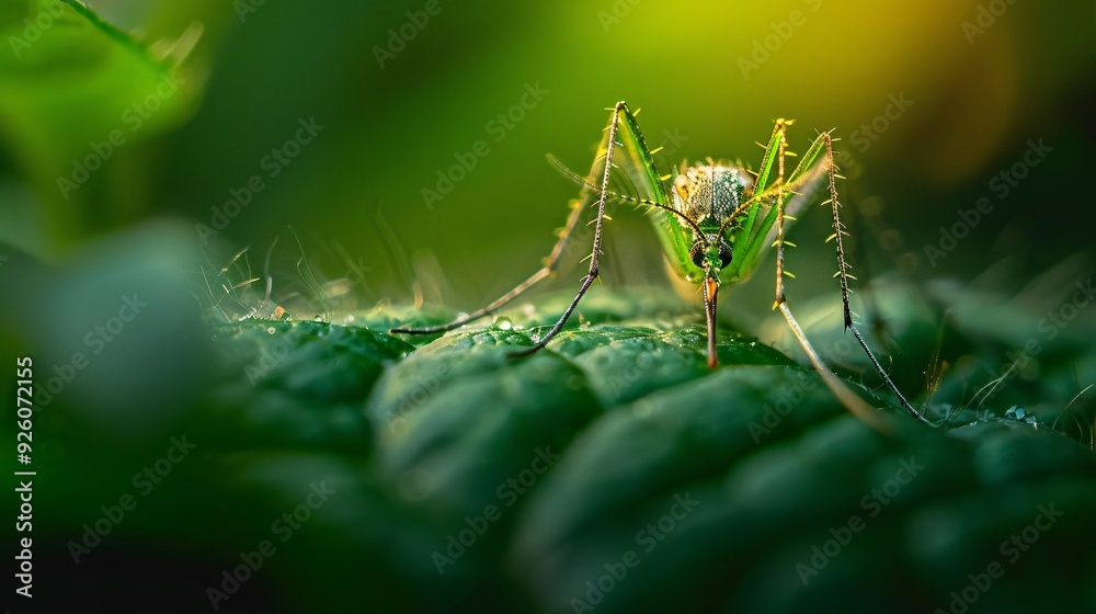 Macro photograph of mosquito resting on leaf