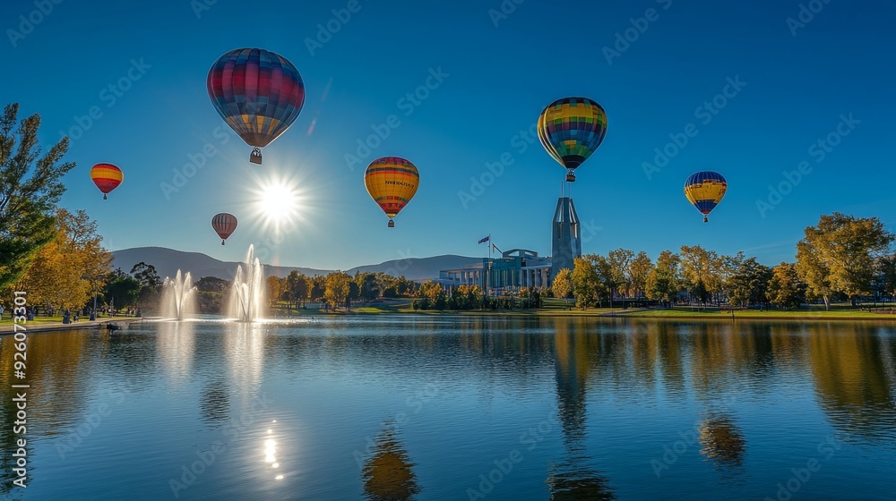 Fototapeta premium Hot Air Balloons Over a