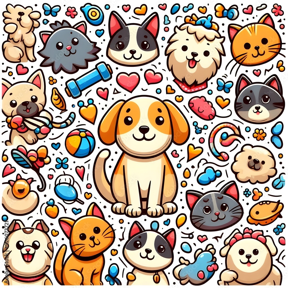 Obraz premium Cute Doodle Animals Pattern
